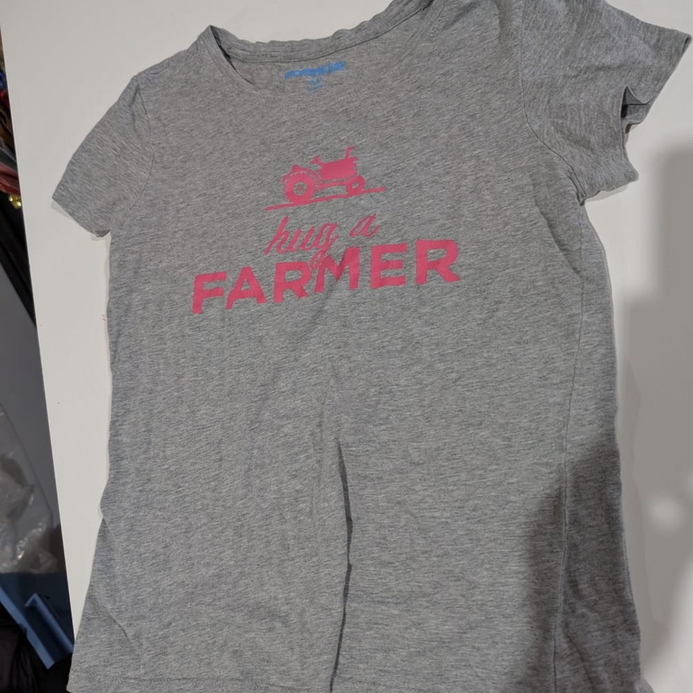 Gray T-Shirt with Pink Tractor Print